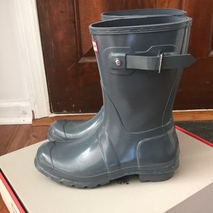 Hunter women’s short grey gloss rain boots